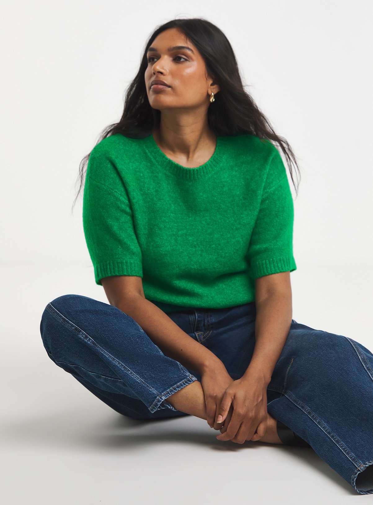 SIMPLY BE Green Sponge Boxy Knitted T-Shirt With Wool 28-30 - Image 3 thumbnail